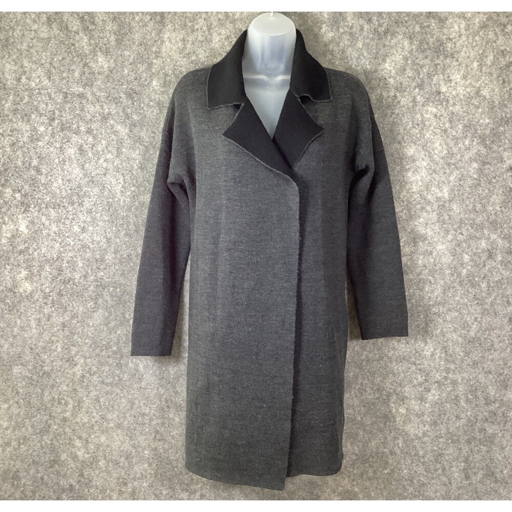 Tahari Open Front Two Tone Gray Black Front Pockets Cardigan Long Sleeve Size XS